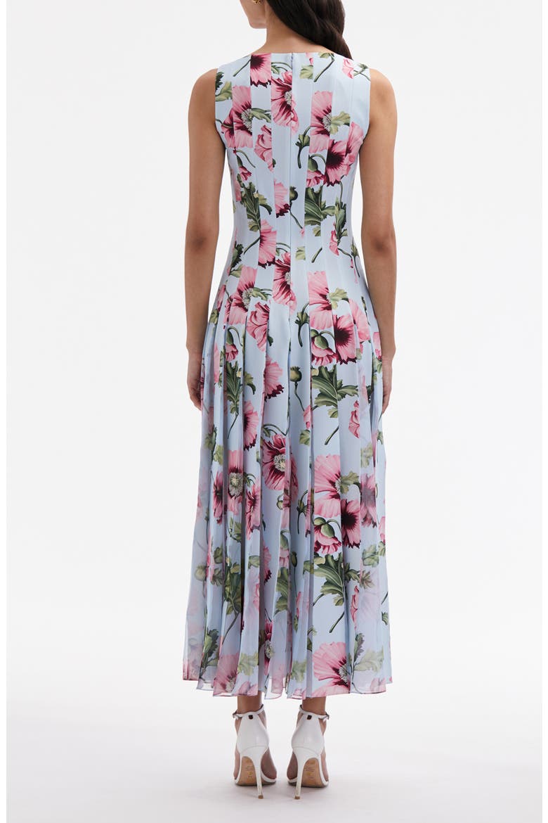Poppy Print Pleated Square Neck Dress, Alternate, color, LIGHT BLUE/ PINK