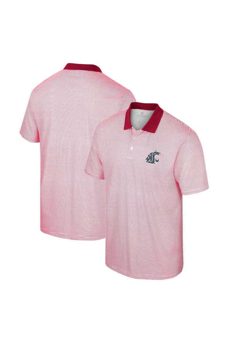 Men's Colosseum White/Crimson Washington State Cougars Print Stripe Polo, Main, color, White