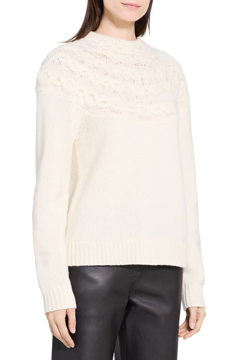 Theory Cable Stitch Yoke Wool & Cashmere Sweater, Alternate, color, Ivory
