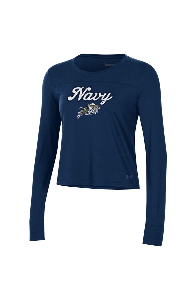 Under Armour Women's Under Armour Navy Navy Midshipmen Vault Cropped Long Sleeve T-Shirt, Alternate, color, 
