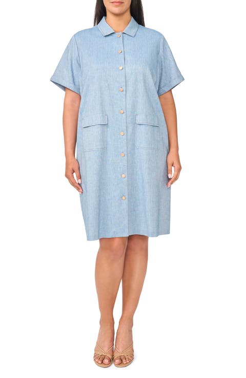 Button-Up Pocket Shirtdress (Plus)