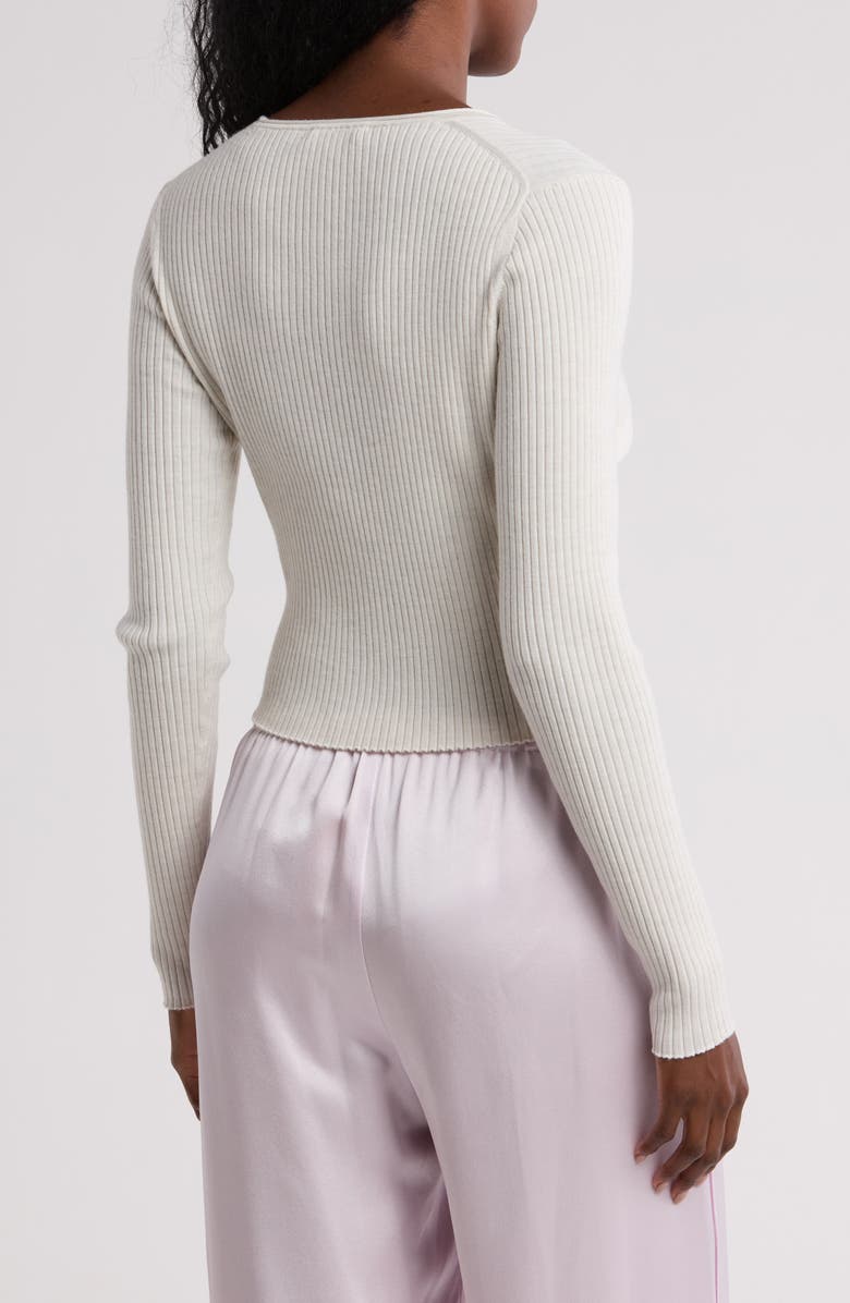 Rebecca Taylor Rib Merino Wool Blend Crop Cardigan Sweater, Alternate, color, Blanc Heather