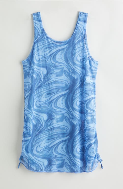 Shop Zella Girl Kids' Print Mesh Cover-up Tank Dress In Blue Azure Rhythmic Swirl