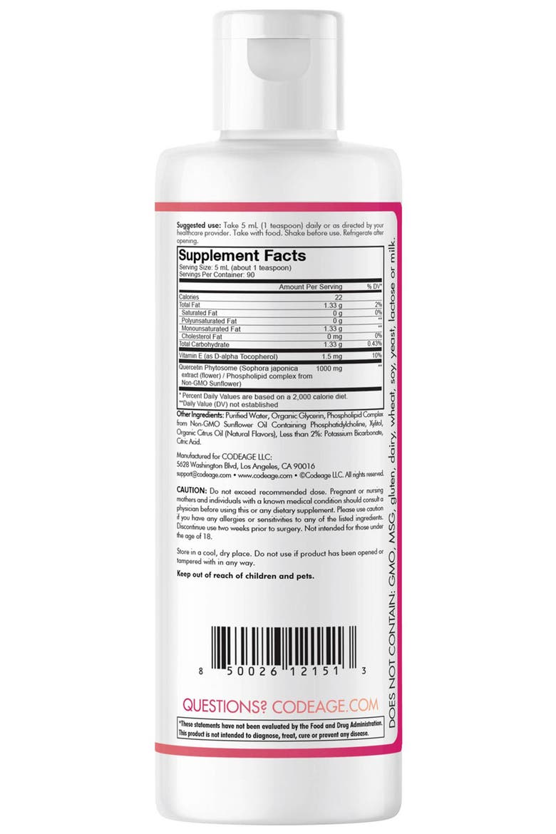 Liquid Quercetin Phytosome + Vitamin E Supplement, Alternate, color, White