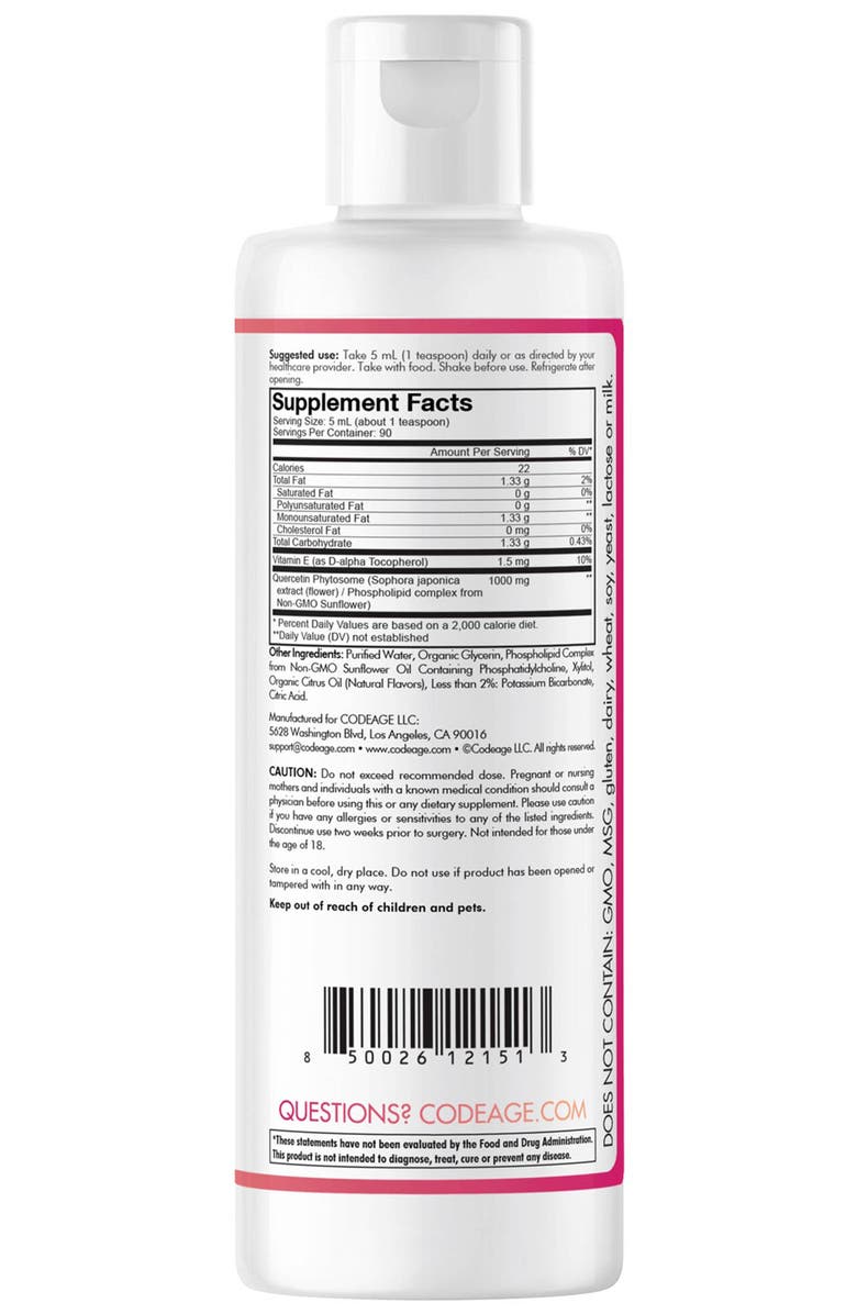 Codeage Liquid Quercetin Phytosome + Vitamin E Supplement, Alternate, color, White