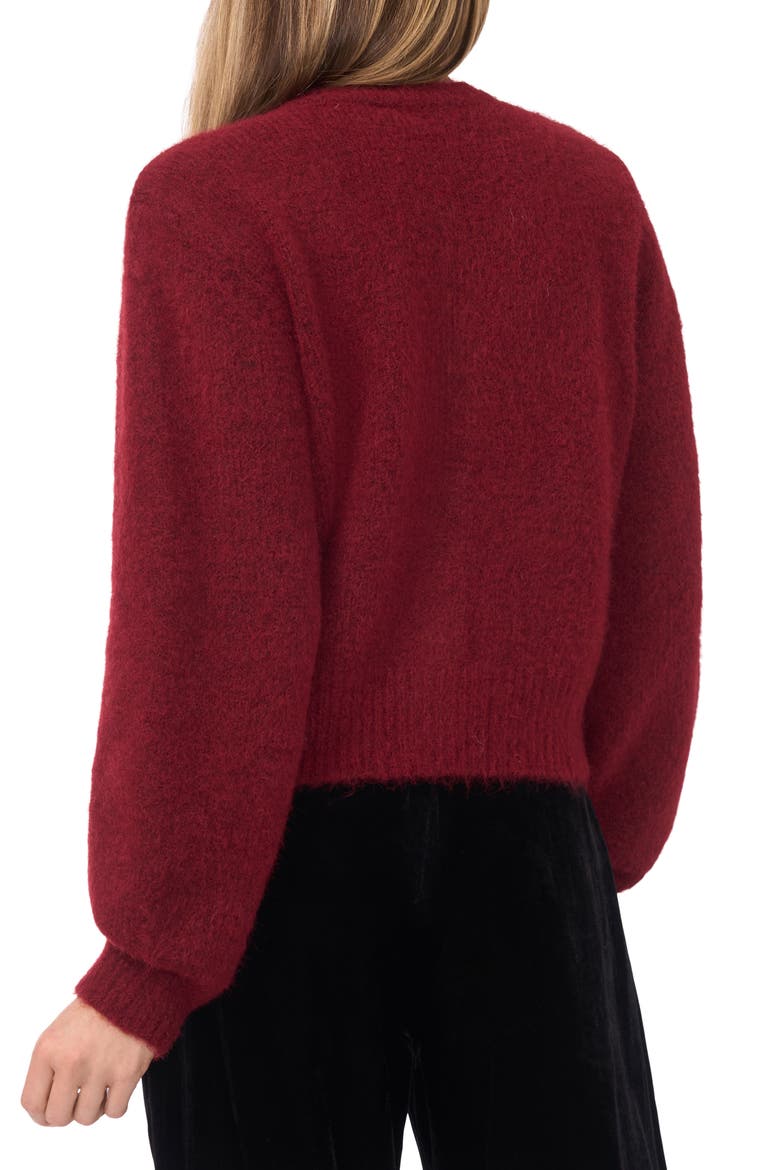 Fina Fuzzy Crewneck Cardigan, Alternate, color, BURGUNDY