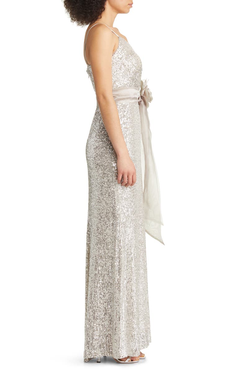 Eliza J Organza Flower Sequin Gown, Alternate, color, 