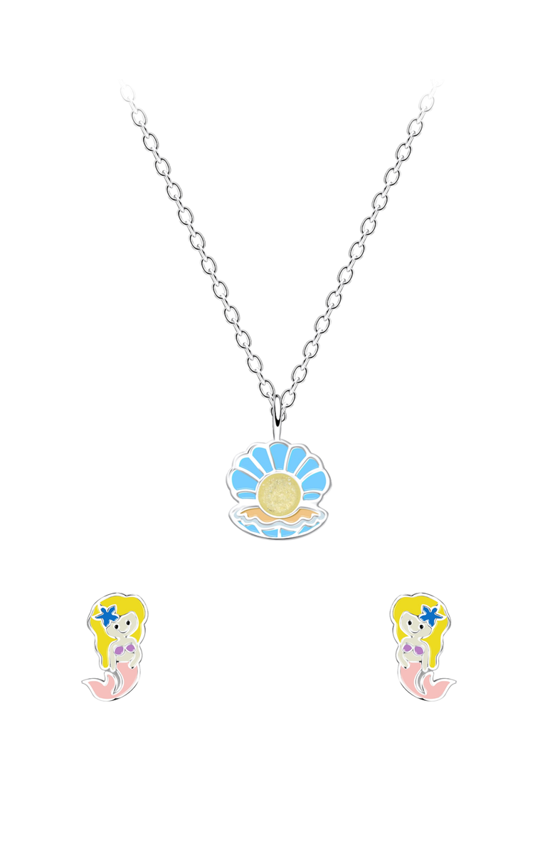 Little Miss Zoe Kids' Mermaid Necklace and Earrings Gift Set, Alternate, color, Silver