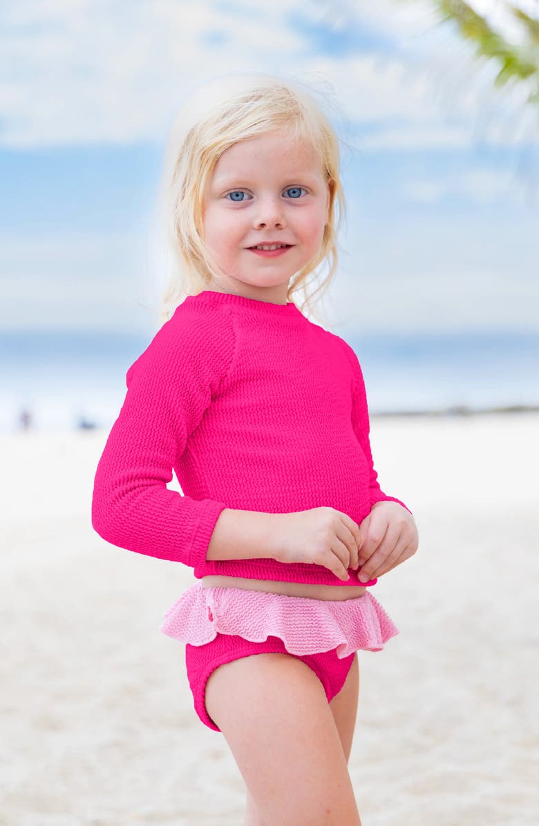 Limeapple Infant/Toddler Crinkle Ruffle Rashguard Set, Alternate, color, Pink