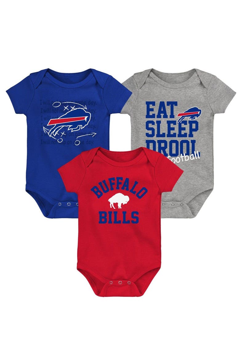 Newborn & Infant Red/Royal/Heather Gray Buffalo Bills Three-Pack Eat, Sleep & Drool Retro Bodysuit Set, Main, color, Red