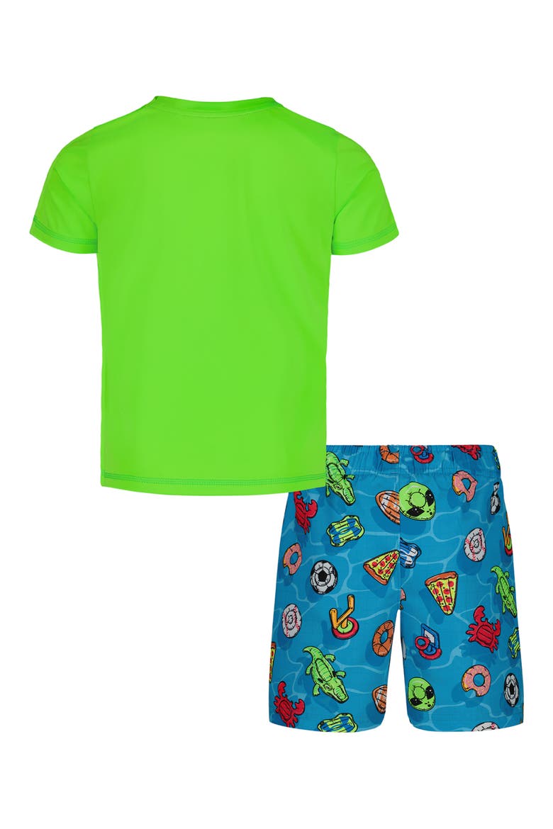 Kids' Shark Rescue Rashguard & Swim Trunks Set, Alternate, color, HYPER GREEN