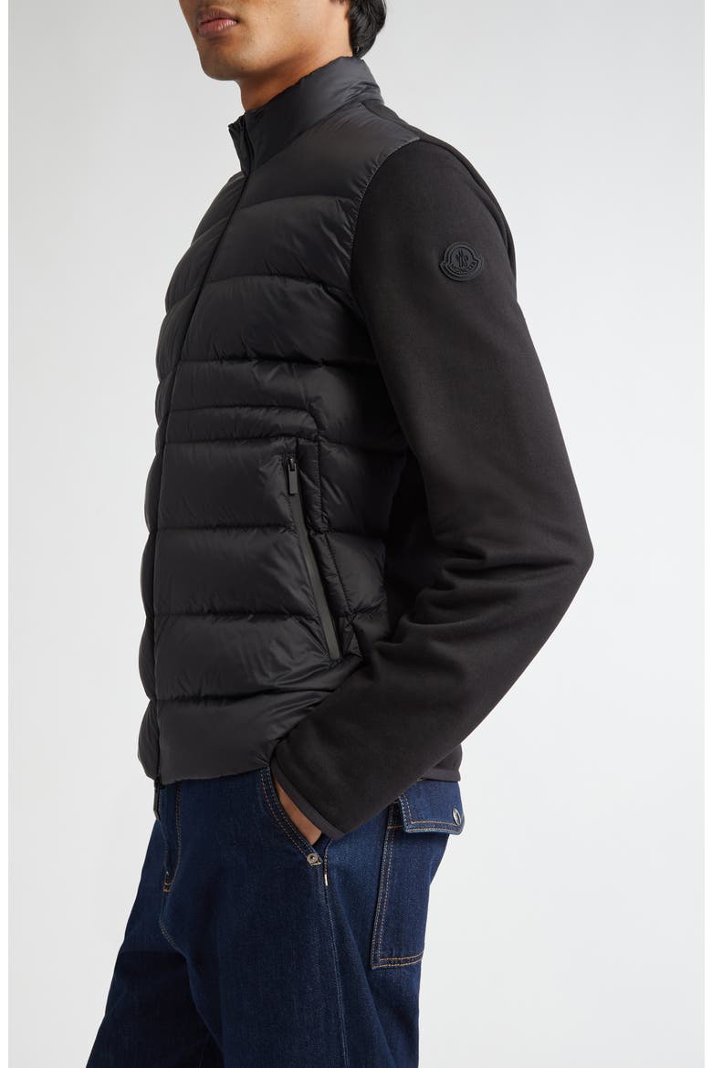Quilted Down & Cotton Knit Zip Cardigan, Alternate, color, BLACK