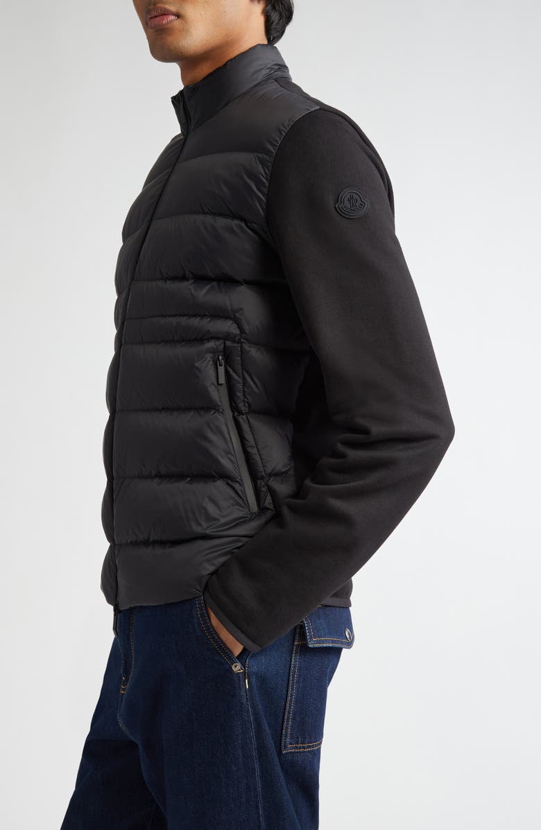 Moncler Quilted Down 
Cotton Knit Zip Cardigan, Alternate, color, Black