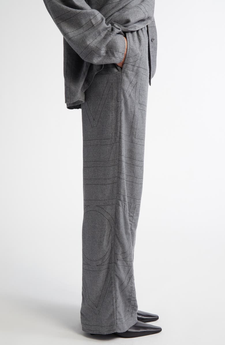 TOTEME Monogram Embroidered Flannel Wide Leg Pants, Alternate, color, Smoke Melange