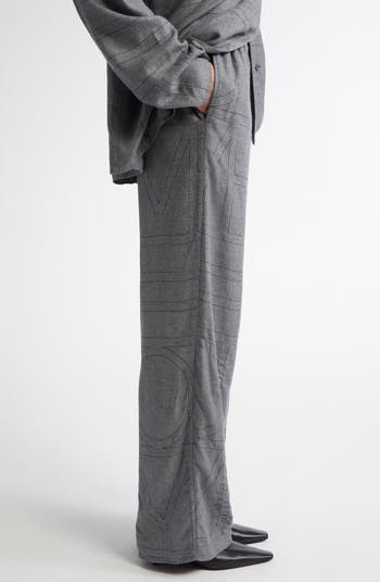 Monogram Embroidered Flannel Wide Leg Pants