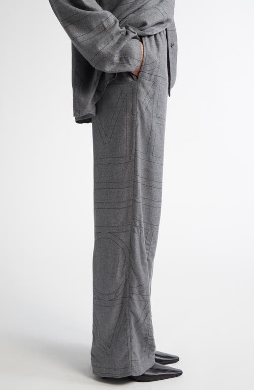 Totême Toteme Monogram Embroidered Flannel Wide Leg Pants In Smoke Melange