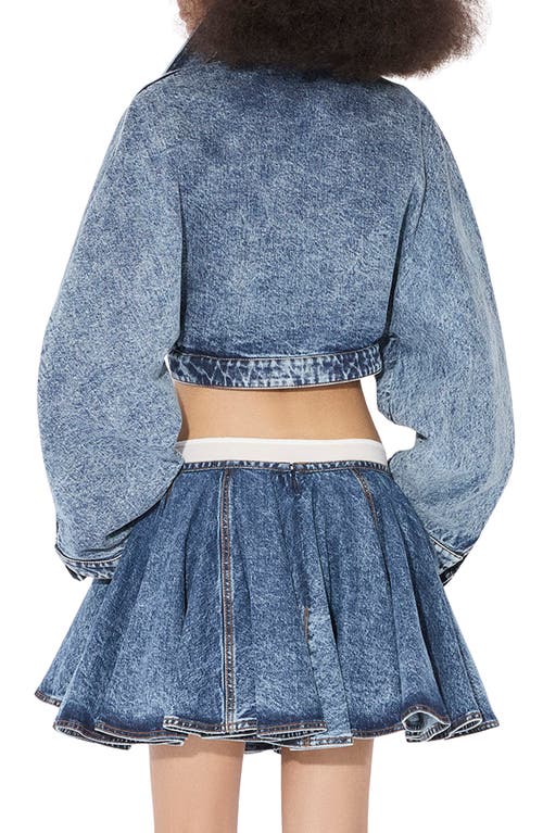Shop Alaïa Spiral Crop Denim Jacket In Bleu Neige