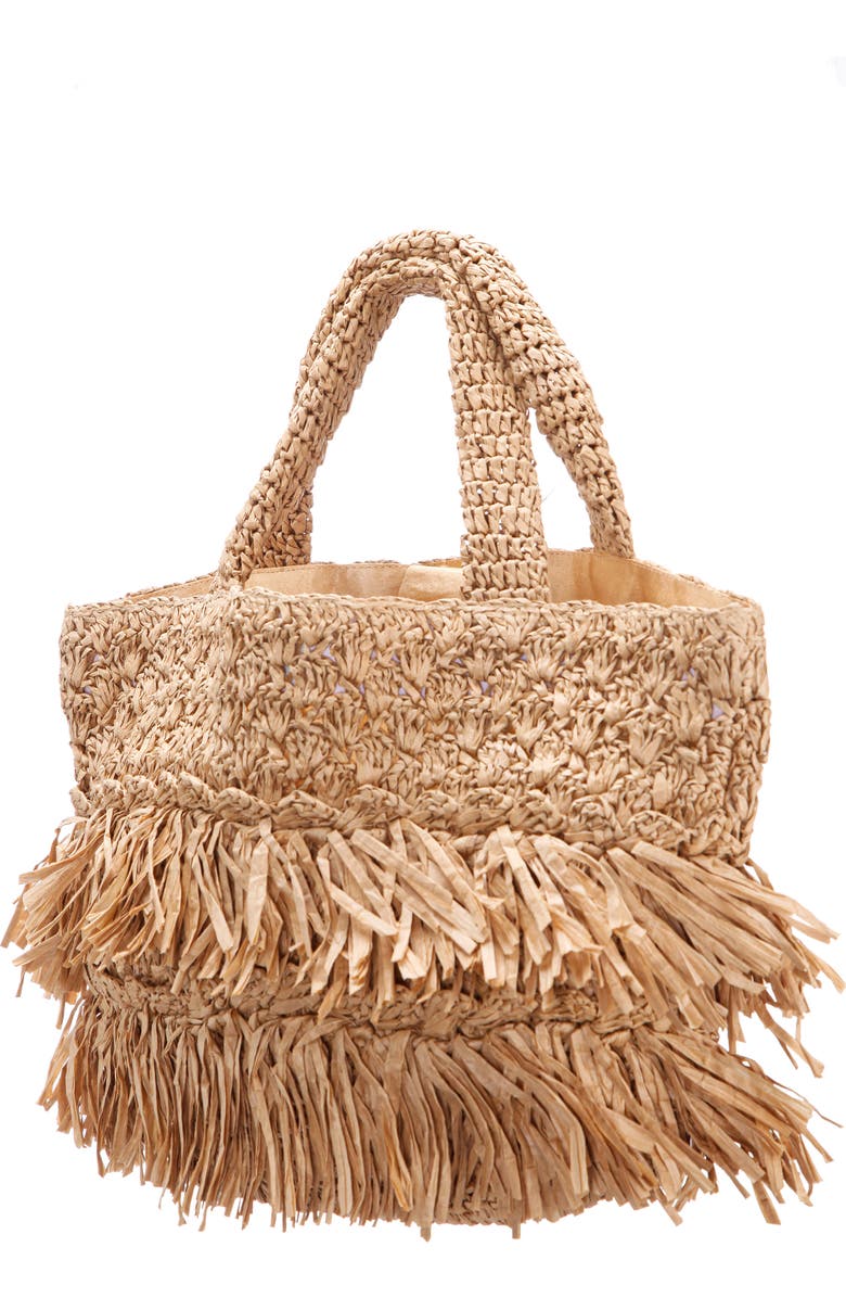 Nina Siggy Fringe Faux Raffia Tote, Alternate, color,
