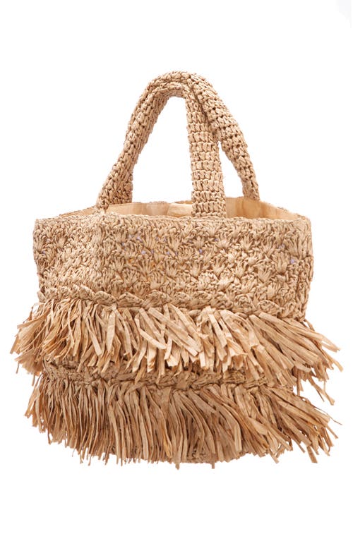 Shop Nina Siggy Fringe Faux Raffia Tote In Natural