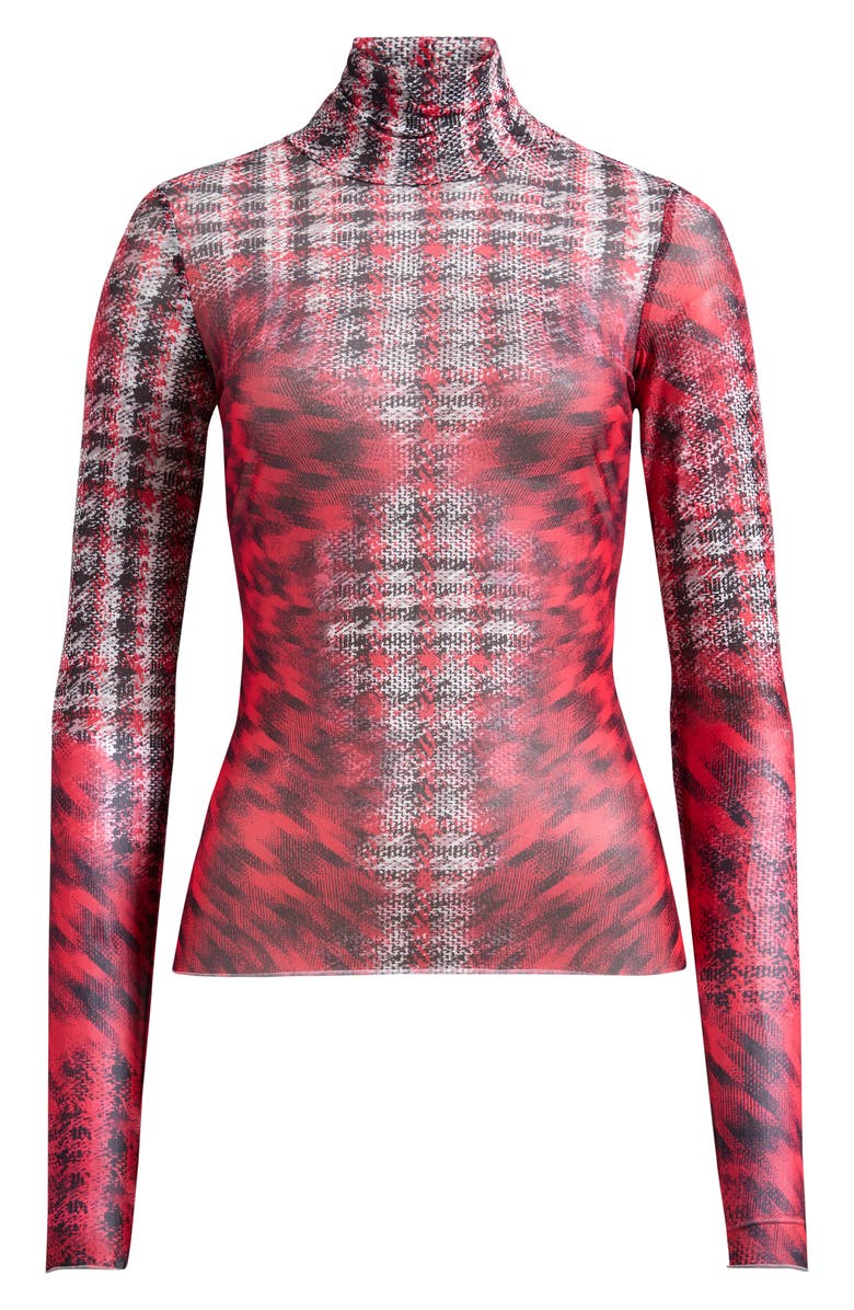 AFRM Zadie Mock Neck Printed Mesh Top, Alternate, color, Ruby Houndstooth