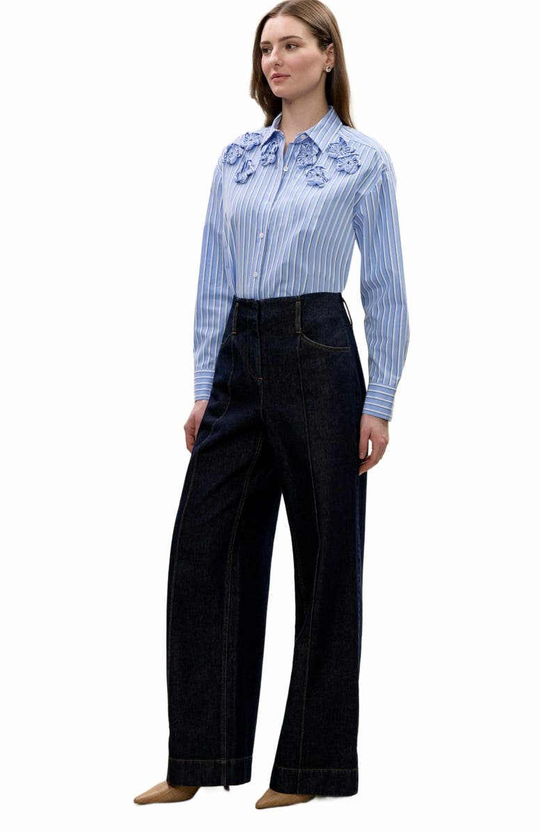 Rebecca Taylor Priya Poplin Shirt, Alternate, color, Blue Stripe Combo