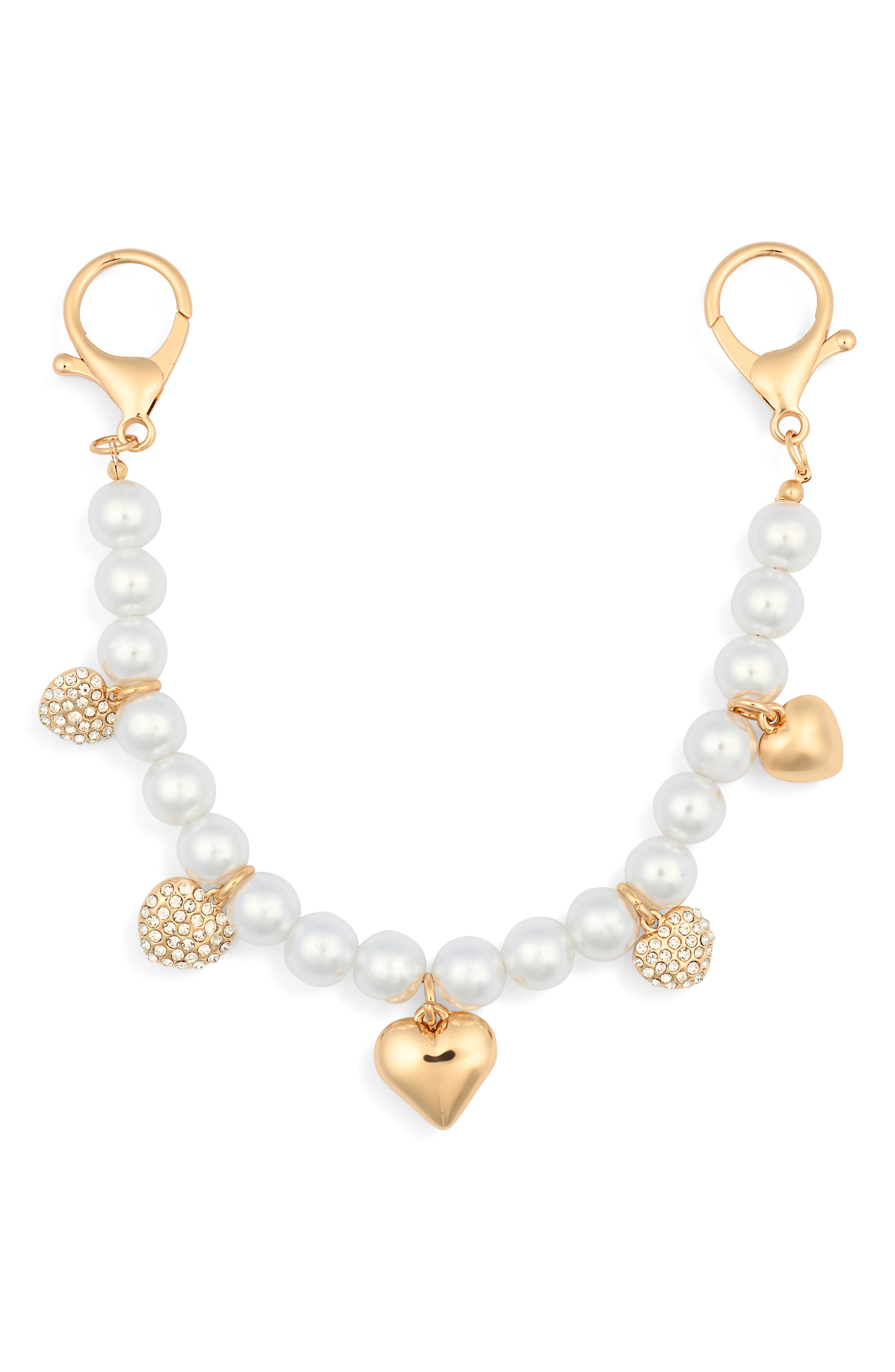 Faux Pearl Heart Bag Charm, Main, color, WHITE- CLEAR- GOLD