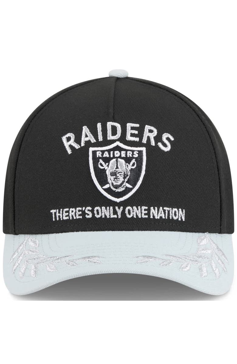 New Era Men's New Era Black/Silver Las Vegas Raiders 2025 NFL Draft 9FORTY A-Frame M-Crown Adjustable Hat, Alternate, color, 