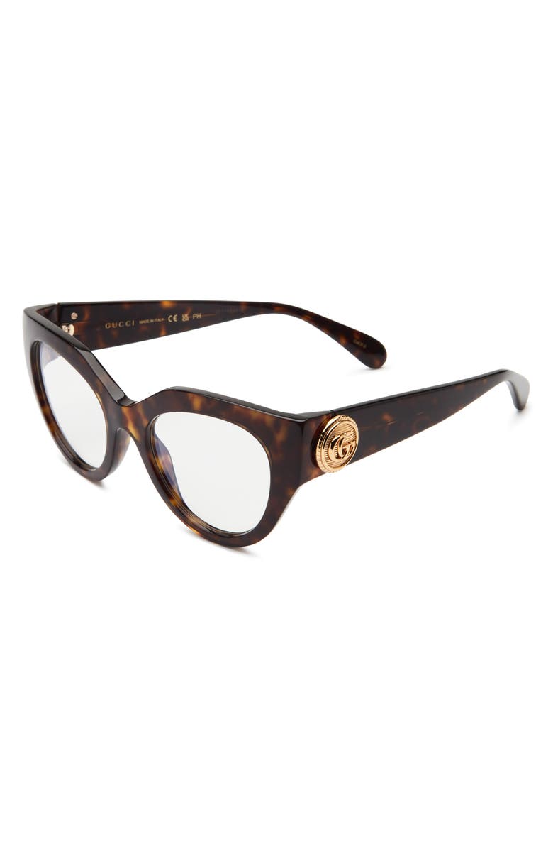 Gucci 52mm Cat Eye Novelty Optical Frames, Alternate, color, Havana Havana Transparent