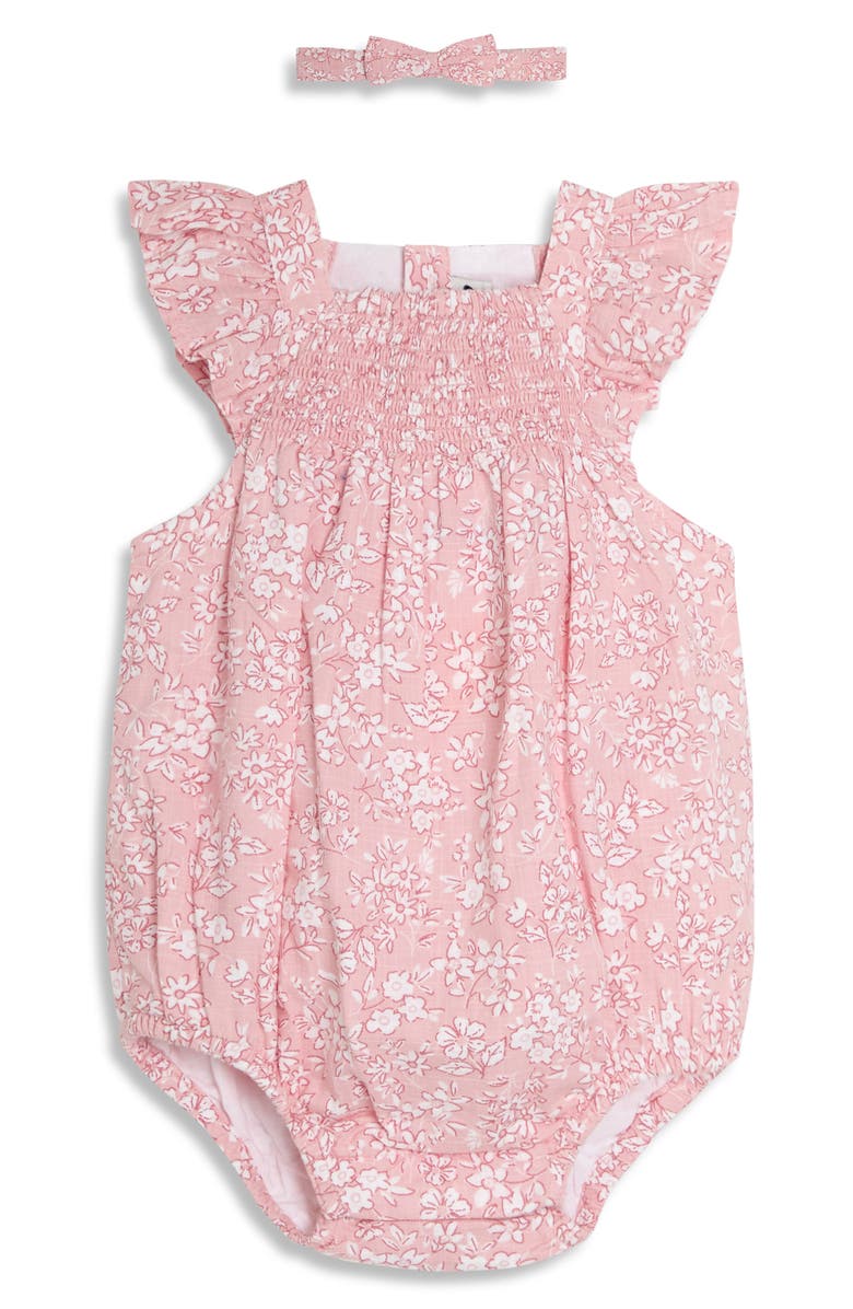 JOJO MAMAN BEBE Floral Smocked Bodysuit & Headband Set, Main, color, Pink