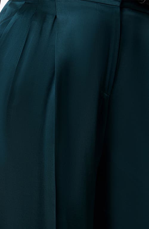 Another Tomorrow Satin Pleated Trouser In Green