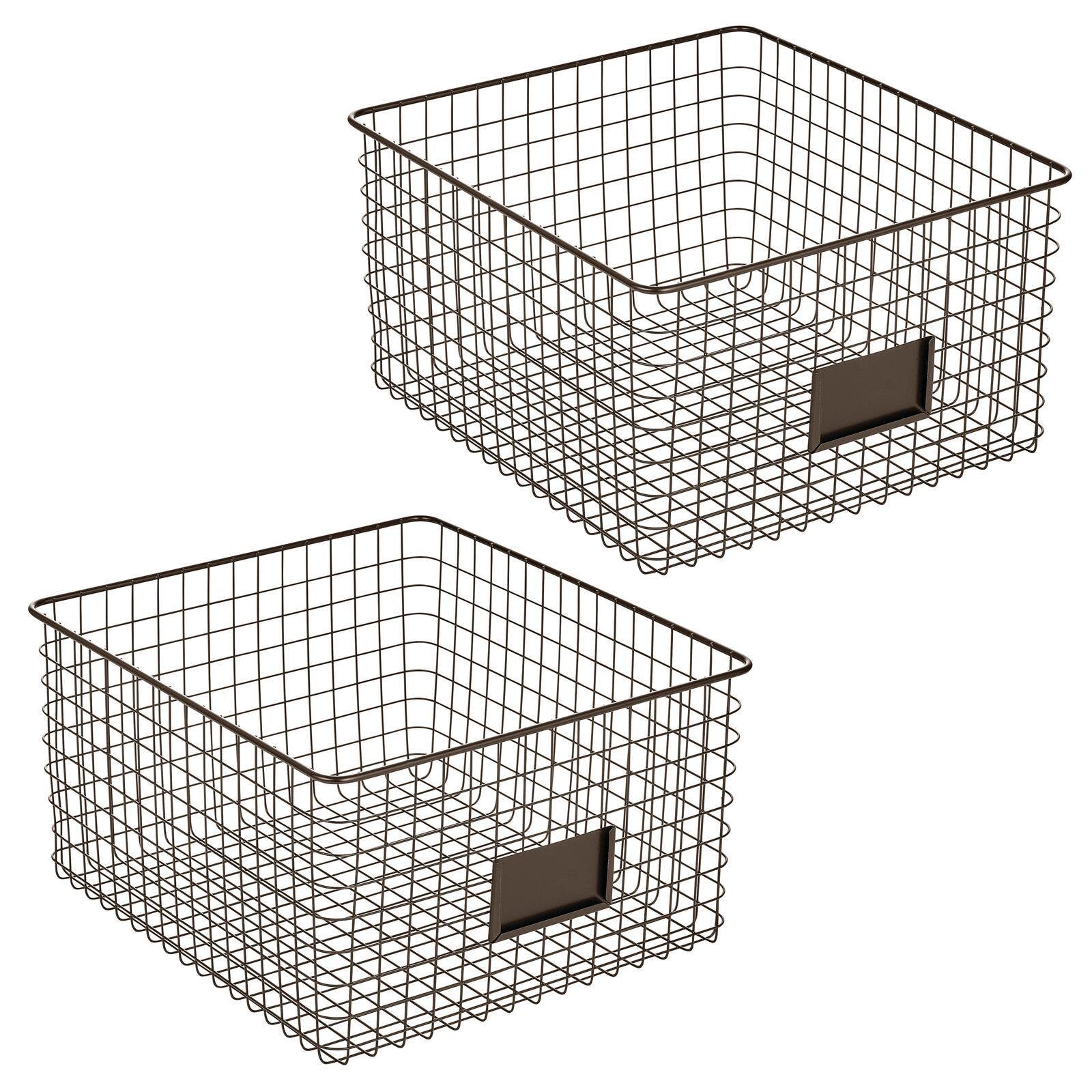 mDesign Bedroom Closet Storage Organizer Basket with Label Slot, 2 Pack in Bronze 