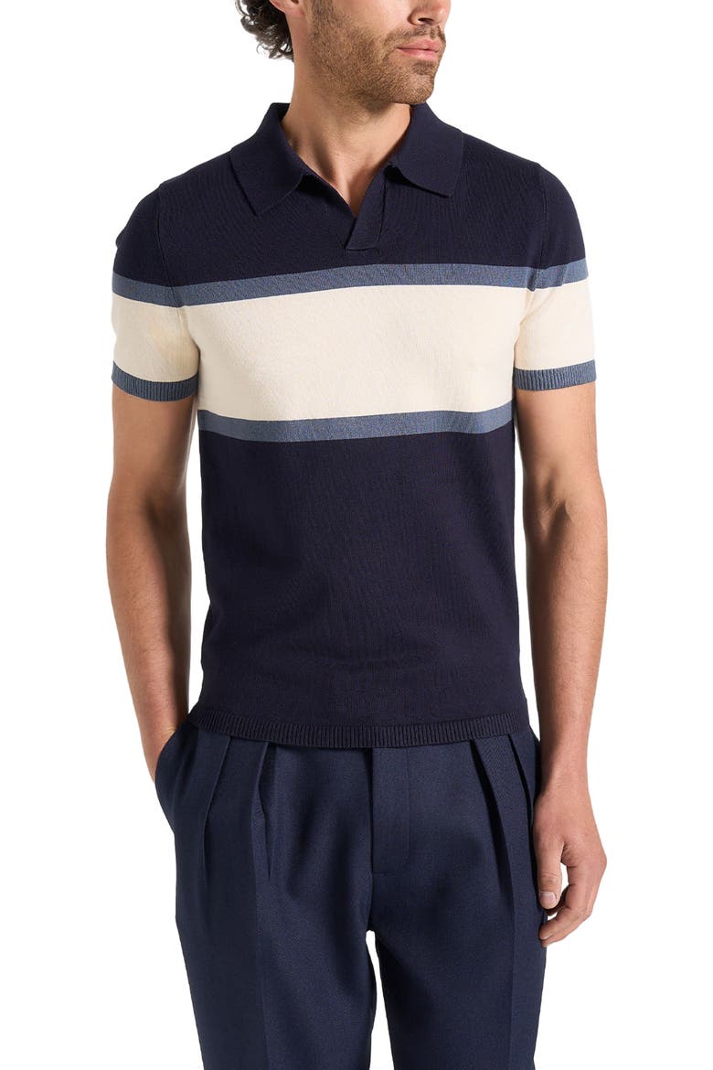 Enzo Colour Block Polo Top, Alternate, color, Navy