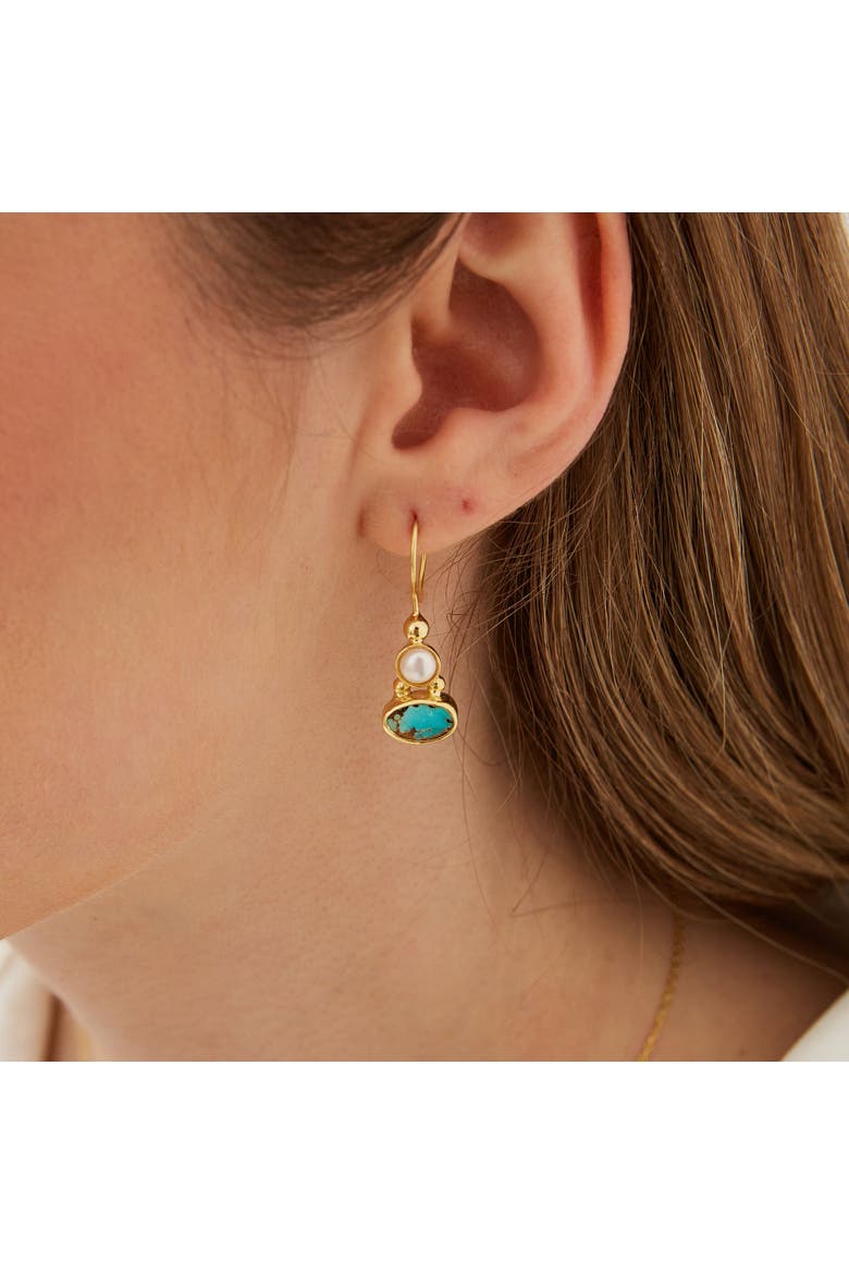 Authentic Turquoise Sterling Silver Drop Gold Plated Earring, Alternate, color, Gold