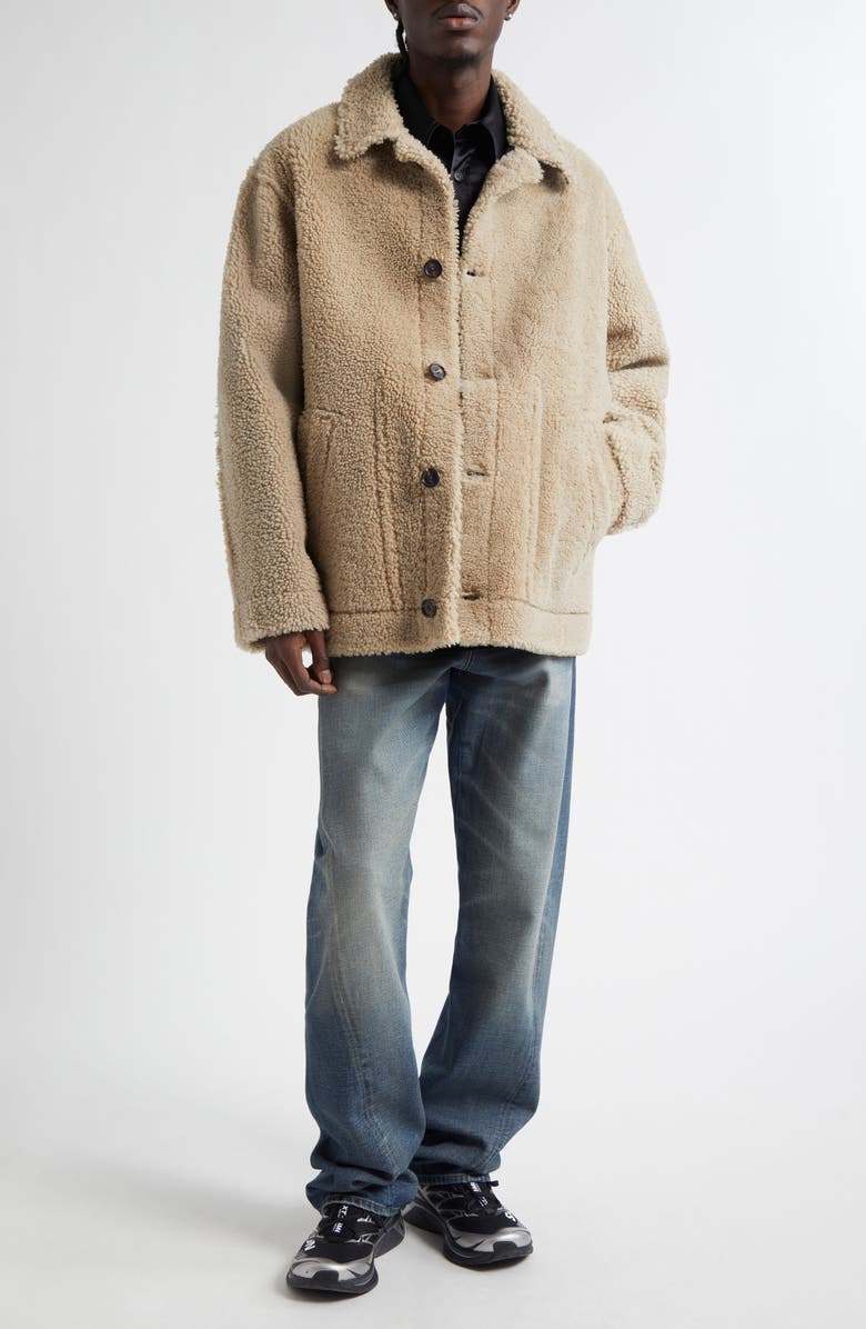 MM6 Maison Margiela Reversible Lambskin Leather & Genuine Shearling Coat, Alternate, color, Beige/ Black