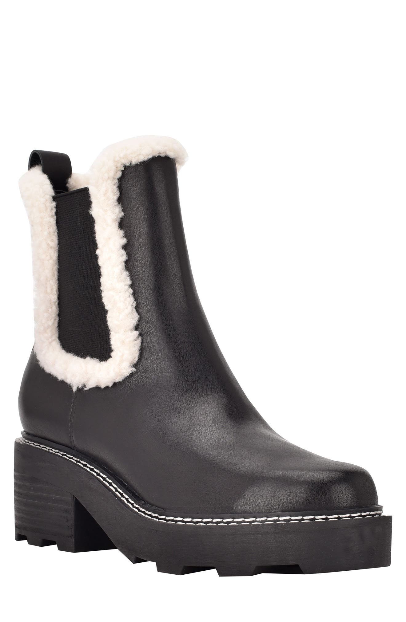 Calvin Klein Anissa Faux Shearling Chelsea Bootie, Main, color, 