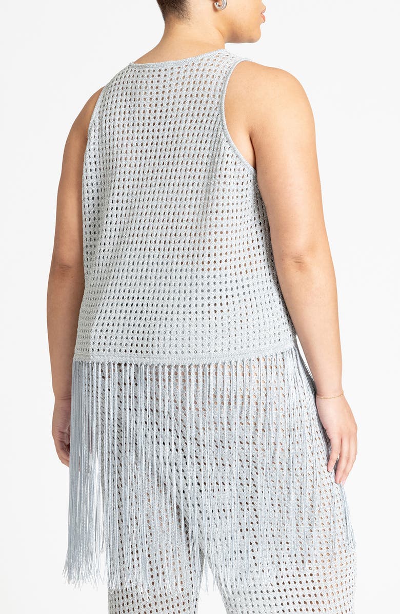 ELOQUII Metallic Fringe Knit Sleeveless Top, Alternate, color,