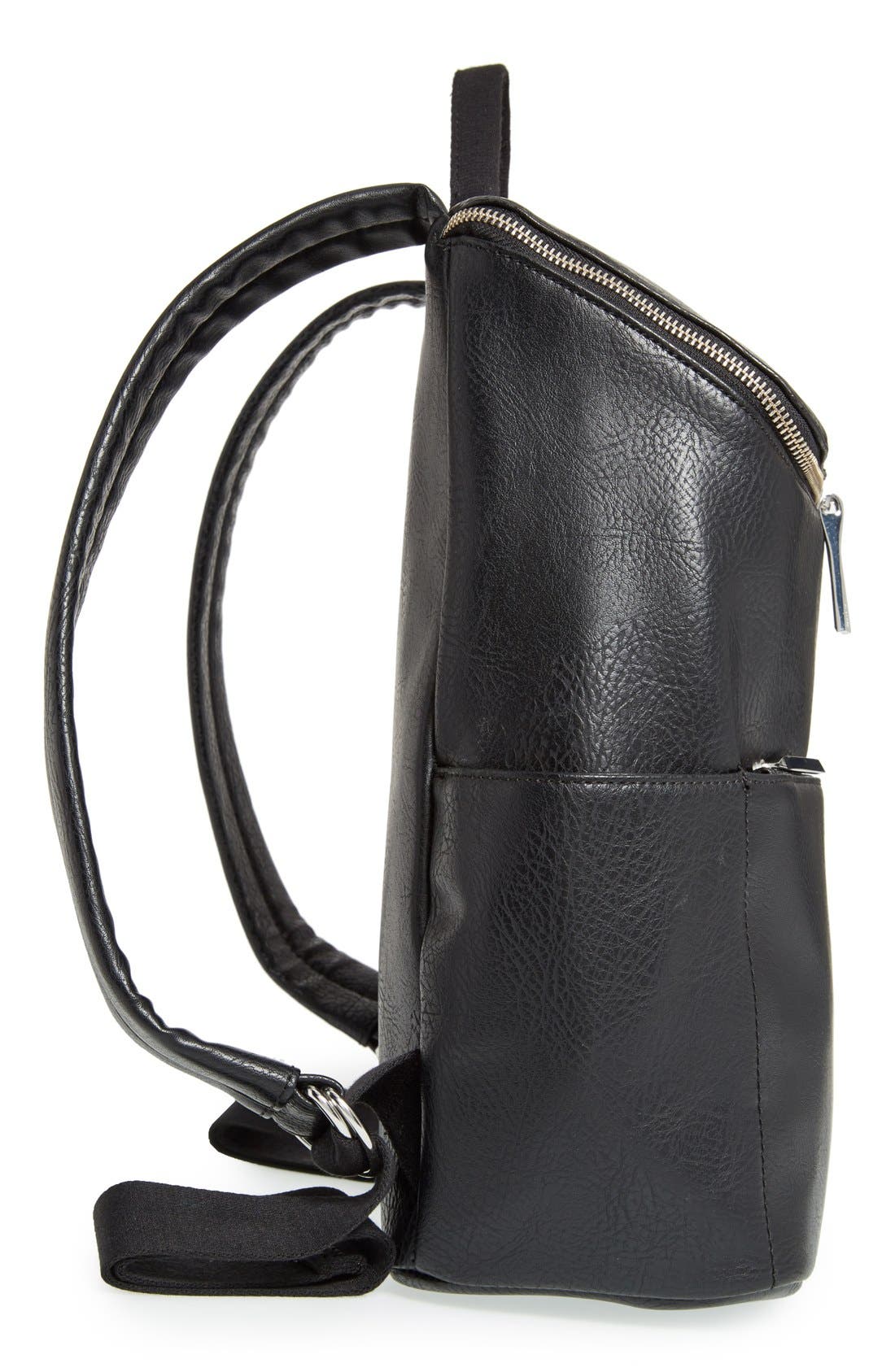 'Brave' Faux Leather Backpack, Alternate, color, BLACK