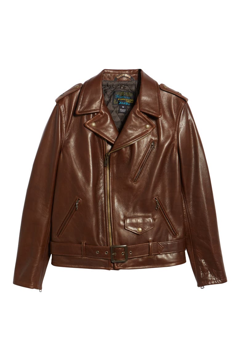 '50s Cowhide Leather Moto Jacket, Alternate, color, BROWN