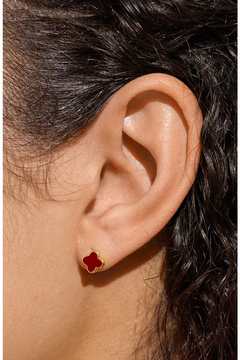 Signature Clover Collection Red Clover Stud Earrings In Gold-Tone Plating, Alternate, color, Red Clover Stud