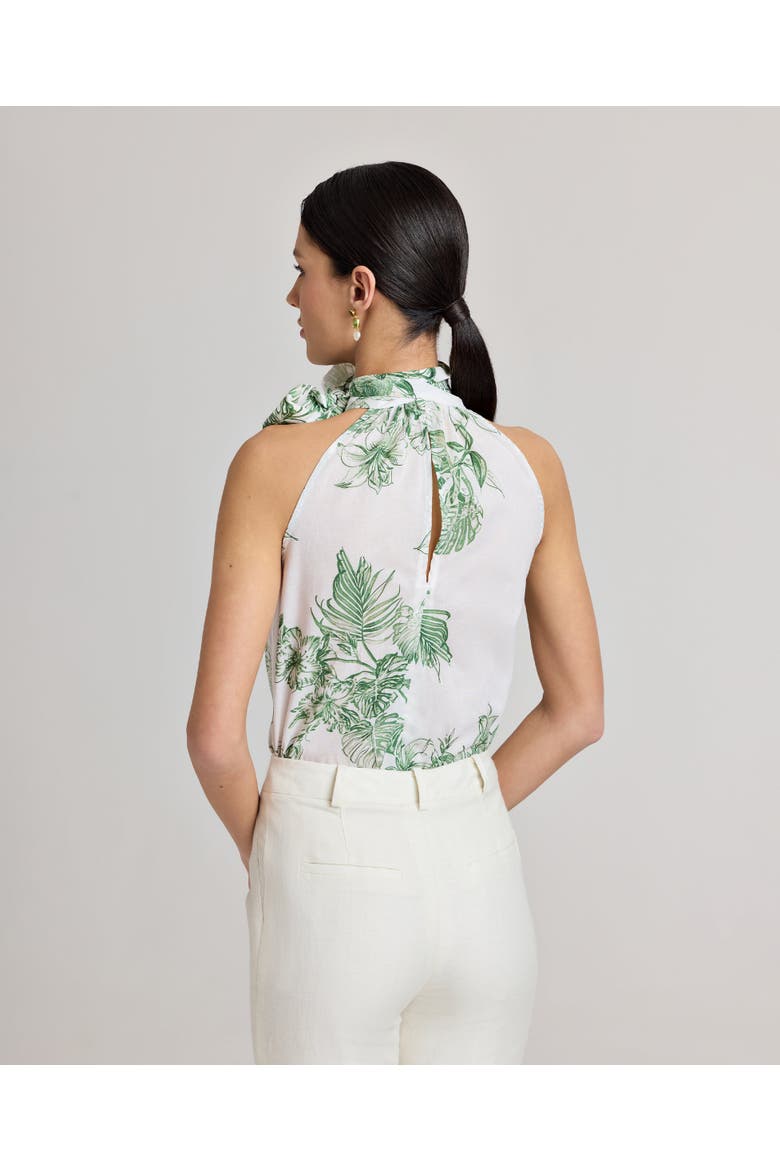 Flora Cotton Tie Neck Shirt, Alternate, color, Tropical Green Floral