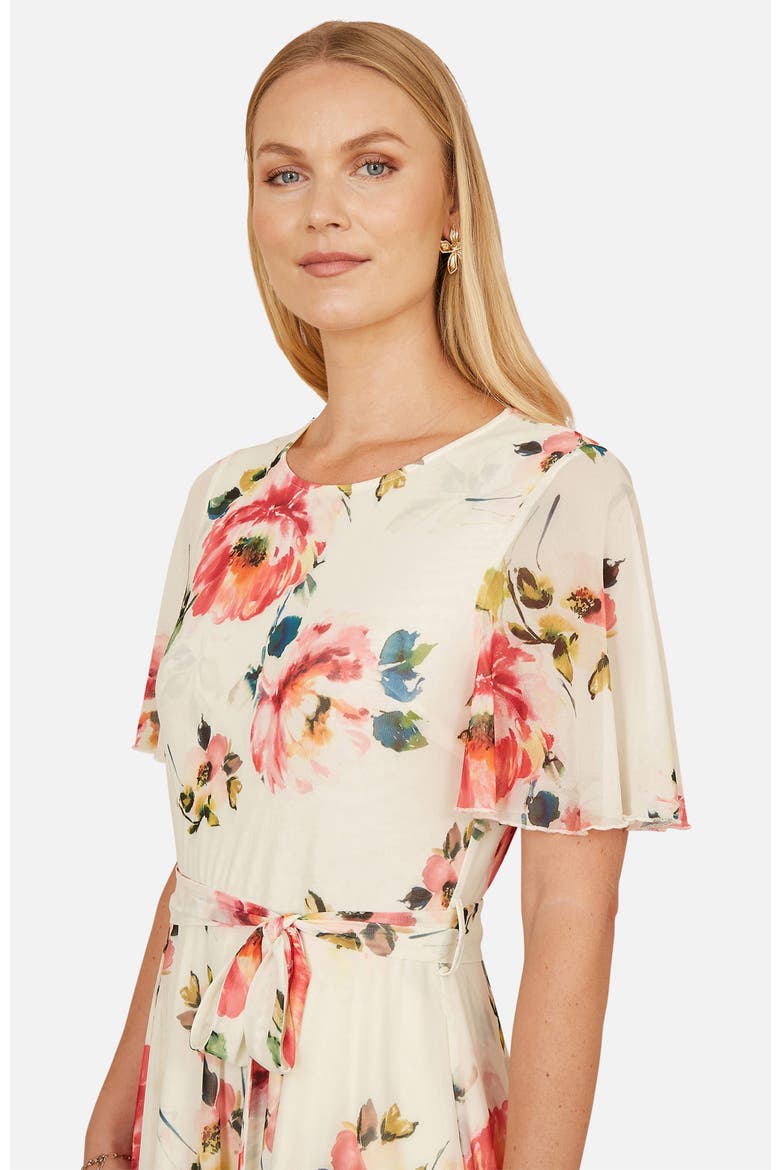 Mesh Floral Print Midi Dress, Alternate, color, Ivory