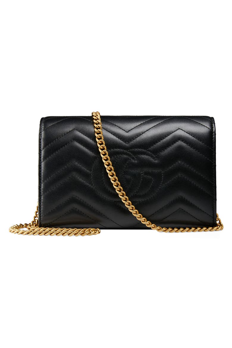 GG Matelassé Leather Wallet on a Chain, Alternate, color, NERO