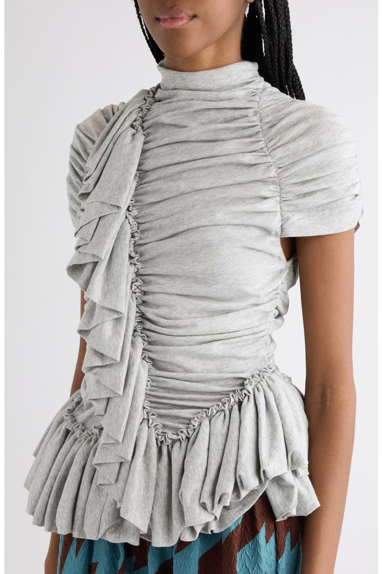 Ruffled Cotton Jersey Top, Alternate, color, GREY MELANGE