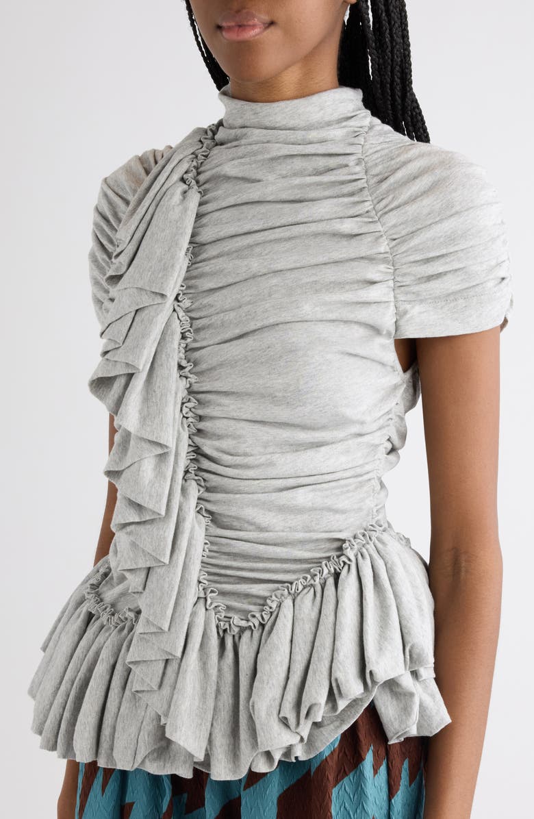 Dries Van Noten Ruffled Cotton Jersey Top, Alternate, color, Grey Melange