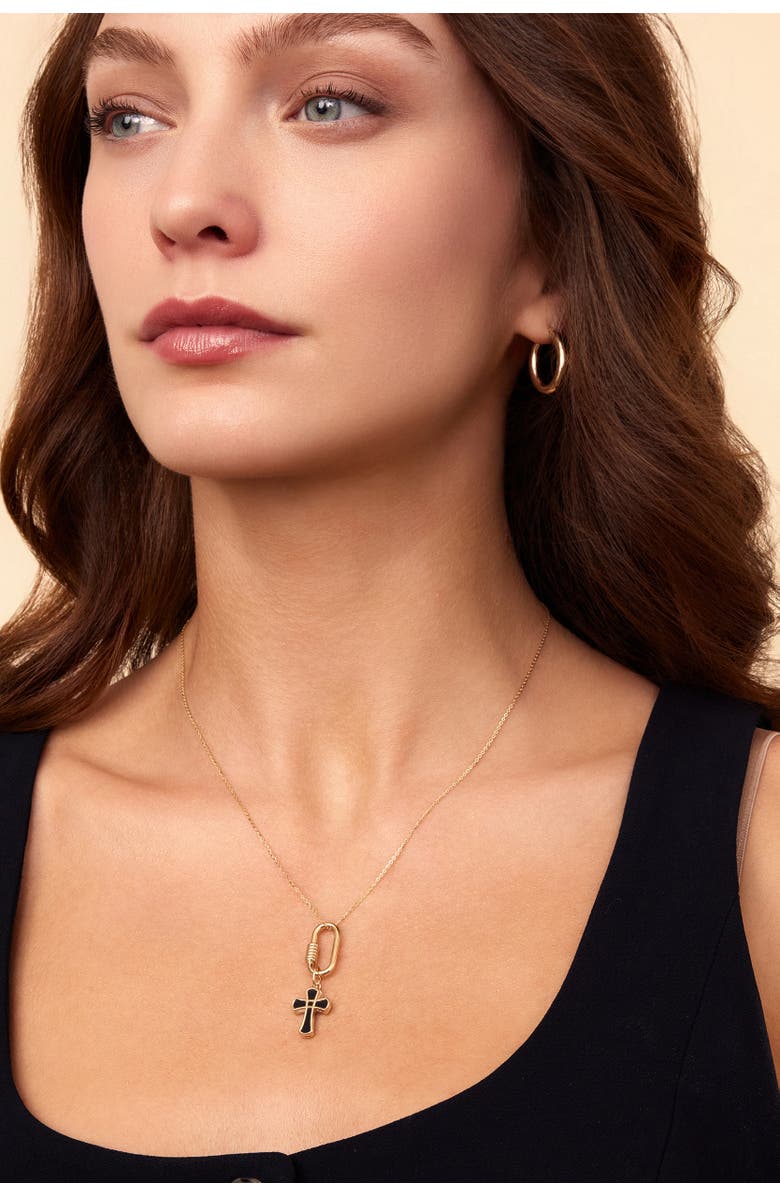 Oradina 14K Gold Bless Me Cross Pendant Charm, Alternate, color, 14K Gold, Black Onyx