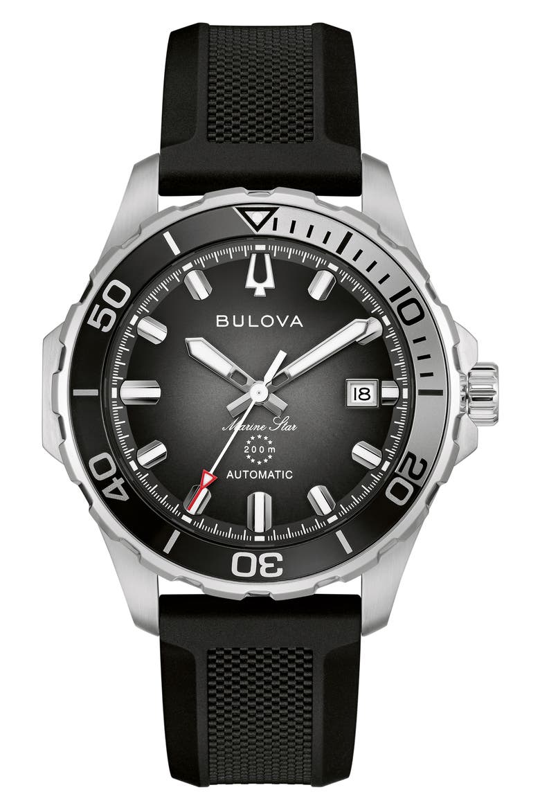Marine Star Series B Rubber Strap Watch, 41mm, Main, color, BLACK