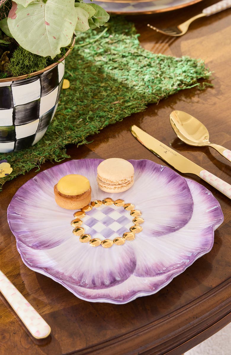 MACKENZIE CHILDS Pansy Party Set of 4 Ceramic Dessert Plates, Alternate, color, Purple