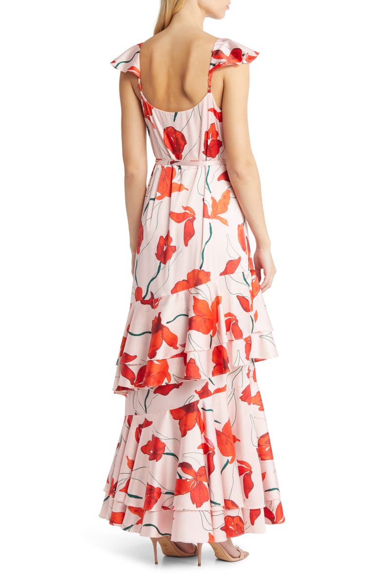Hutch Senna Floral Tiered Wrap Maxi Dress, Alternate, color, Blush Red Poppies Satin
