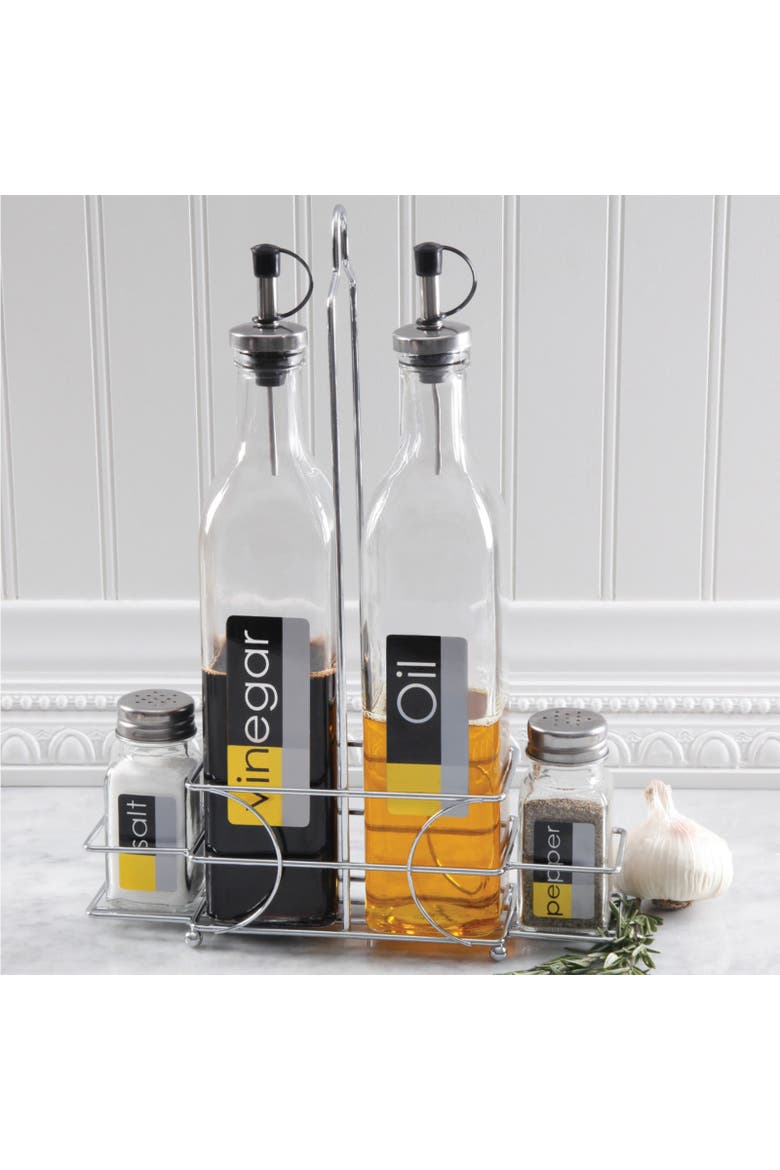 General Store 4-Piece Condiment Set with Wire Caddy, Alternate, color, Silver