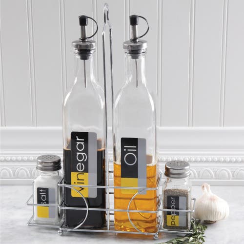 Gibson Home General Store 4-piece Condiment Set With Wire Caddy In Silver